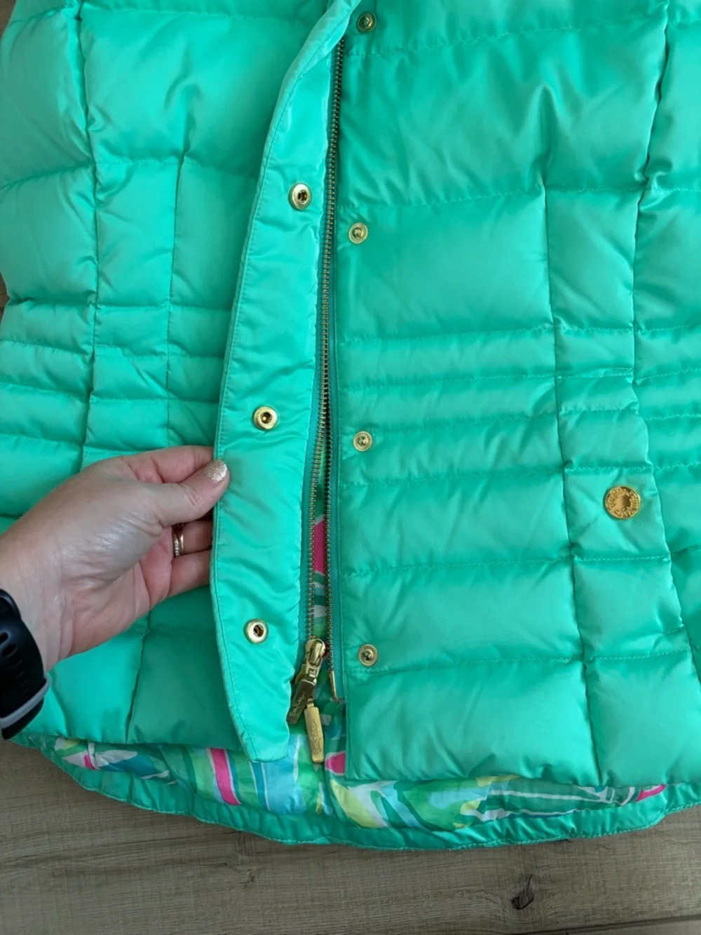 Lilly Pulitzer Isabelle Teal Green Sleeveless Down Filled Puffer Vest S - Picture 12 of 12